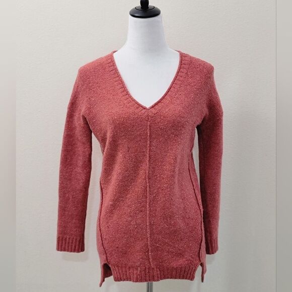 Wrap London Lambswool Blend V Neck Sweater Heathered Pullover Long Sleeve Size 2 - Picture 1 of 8